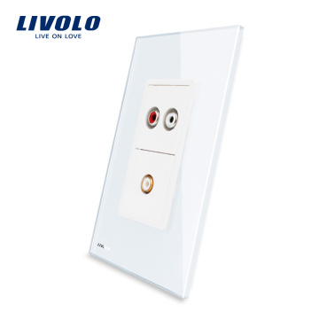 Livolo eua áudio 3.5mm e tomada de vídeo com plugue de tomada de parede elétrica de cristal de pérola branca vl-c591advd-11